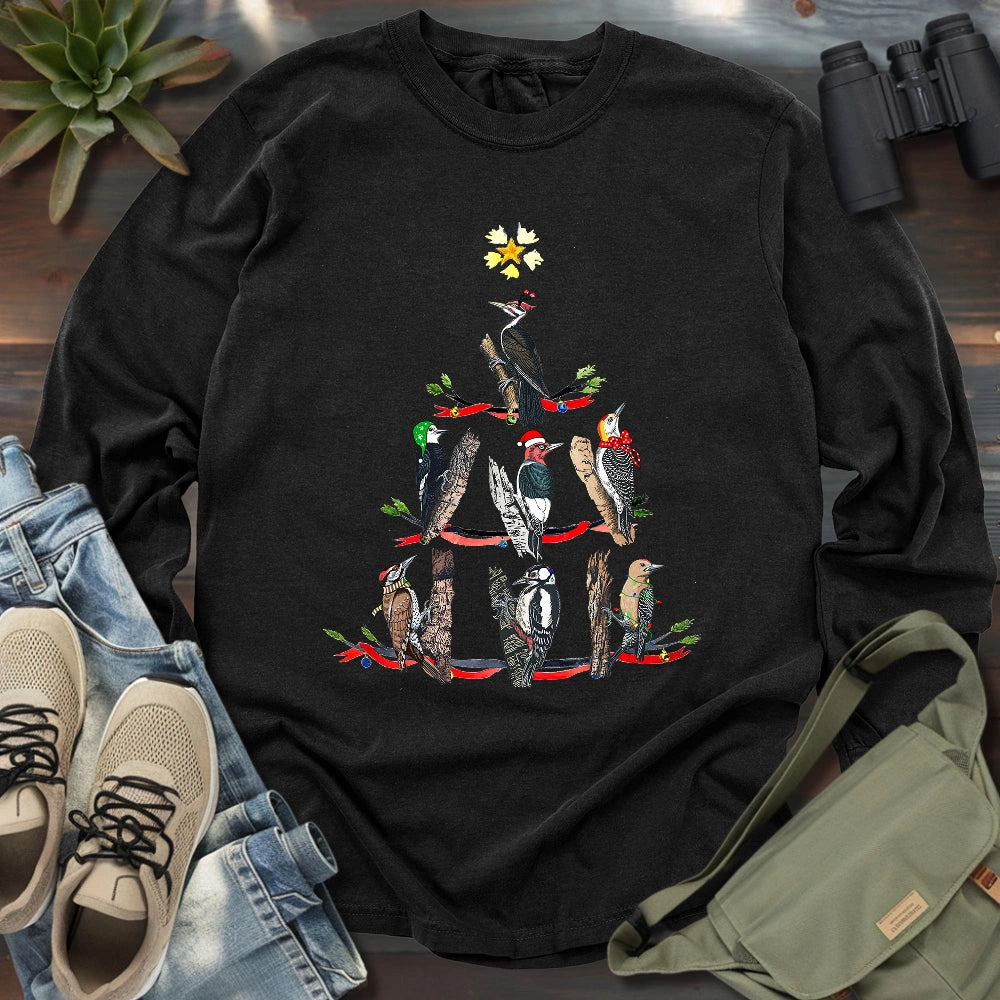 Woodpecker Christmas Tree Long Sleeve T-shirt