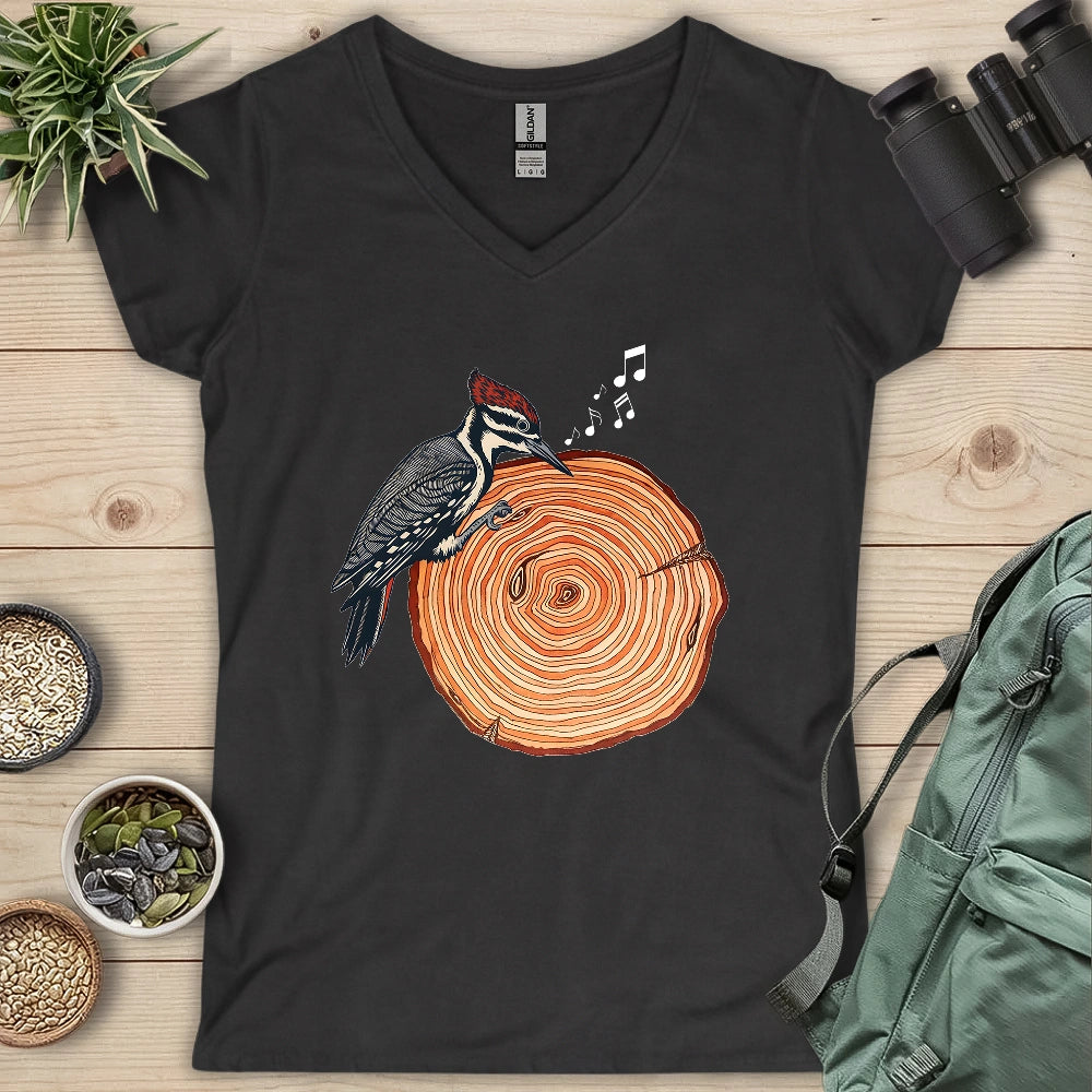Woodpecker Playing Vinyl Lady V-neck