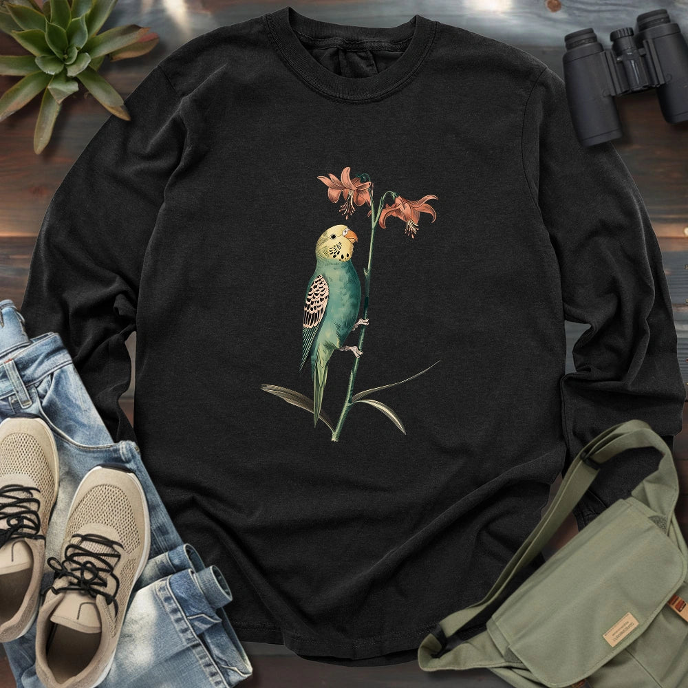 Budgerigar And Lily Long Sleeve T-shirt