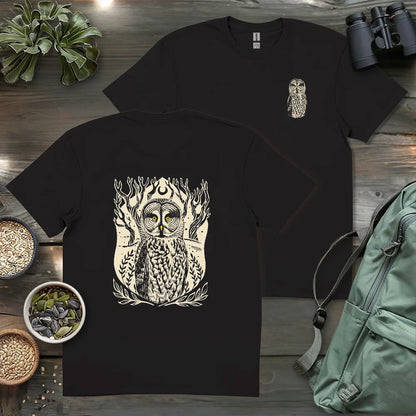 Great Grey Owl Linocut 2 Side T-shirt