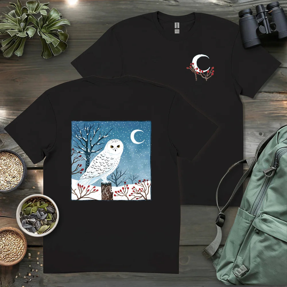 Snowy Owl At Midnight 2 Side T-shirt