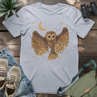 Athletic heather owl graphic t-shirt with mystical night owl design