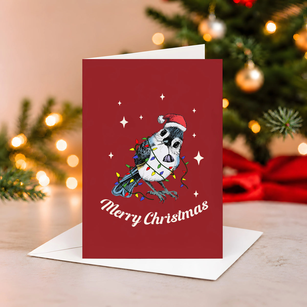 Christmas Bird Stare Greeting Card