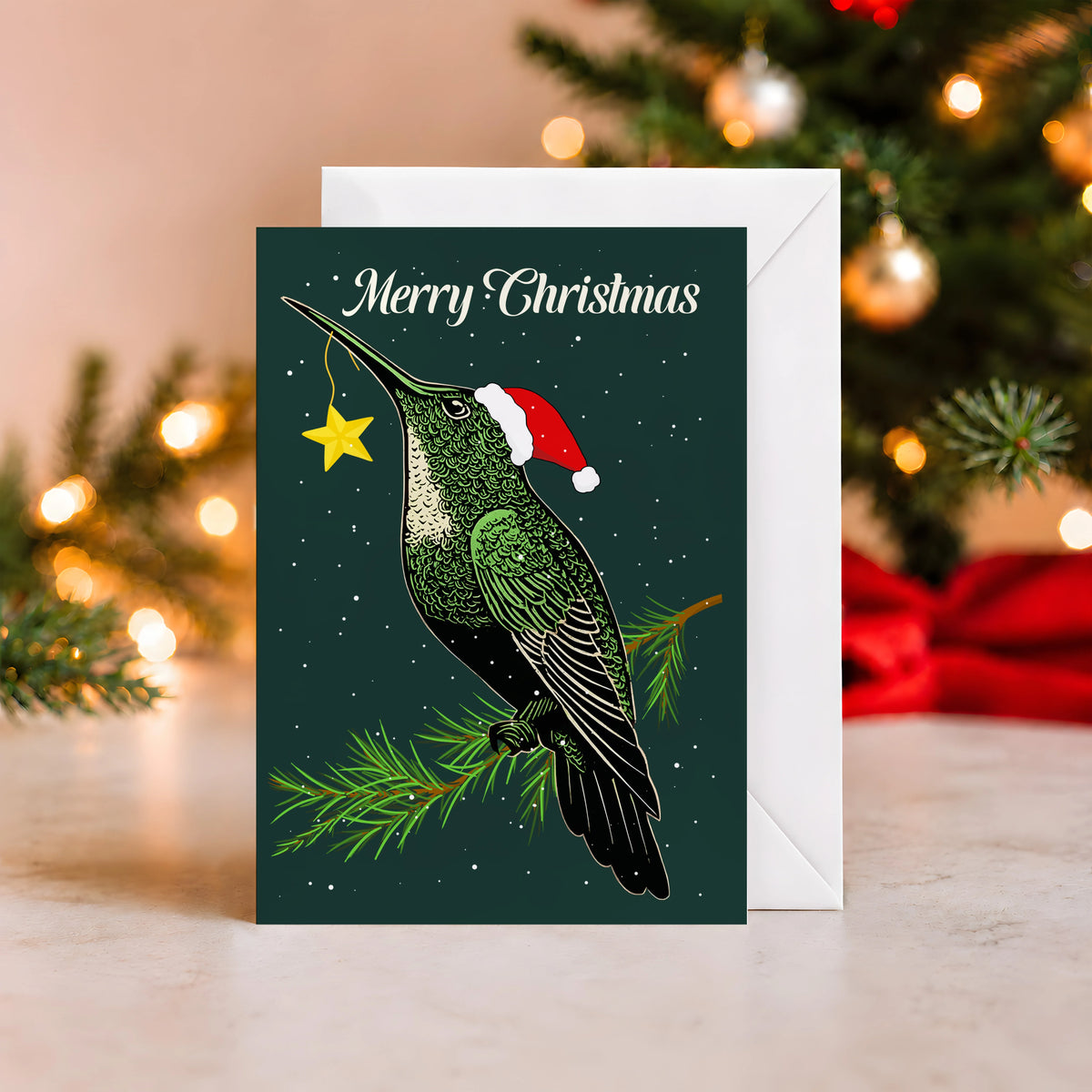 Christmas Green Hummingbird Greeting Card