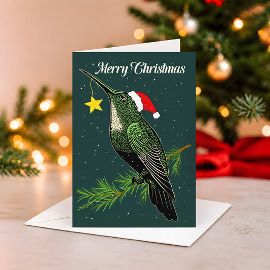 Christmas Green Hummingbird Greeting Card