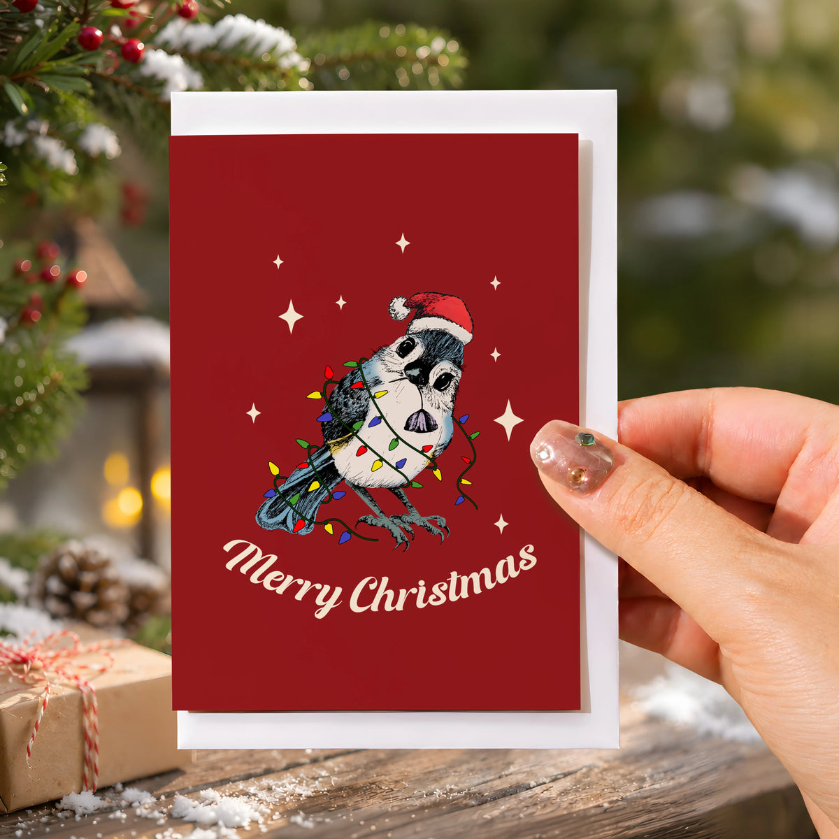 Christmas Bird Stare Greeting Card