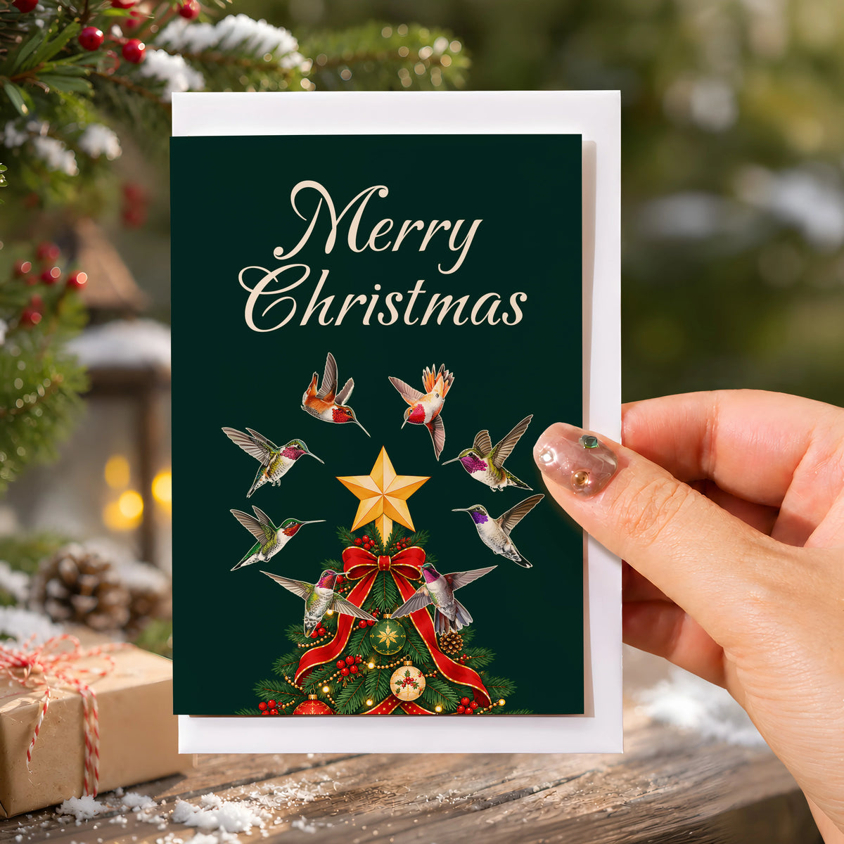 Christmas Hummingbirds Greeting Card