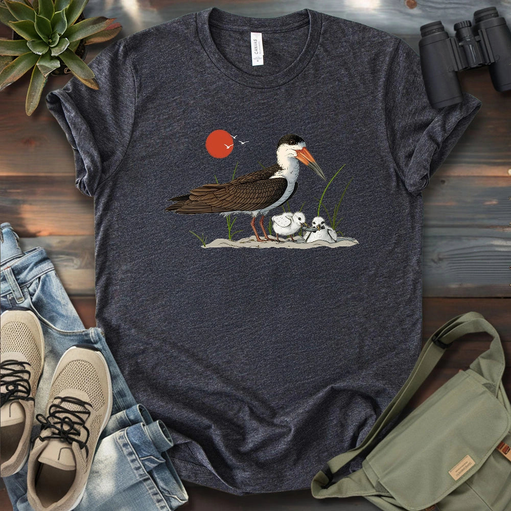 Black Skimmer With Chicks T-shirt