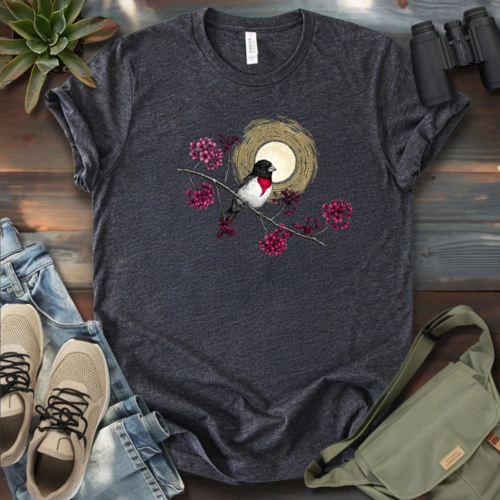 Grosbeak Under Forest's Moonlight T-shirt