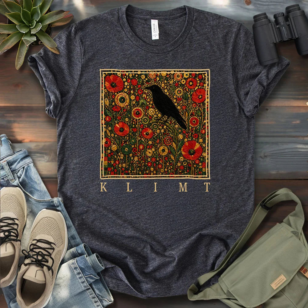 Klimt Raven In Flower Field T-shirt