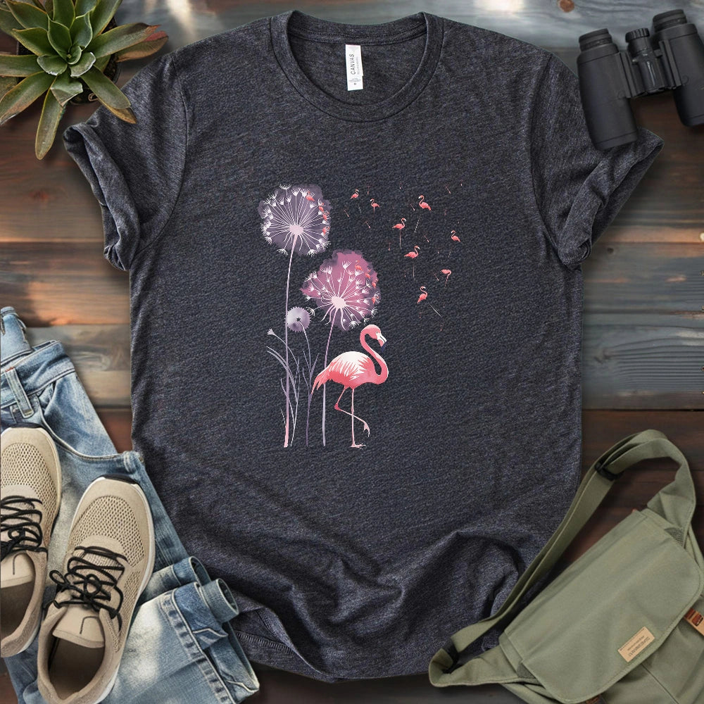 Pink Flamingo Dandelion T-shirt