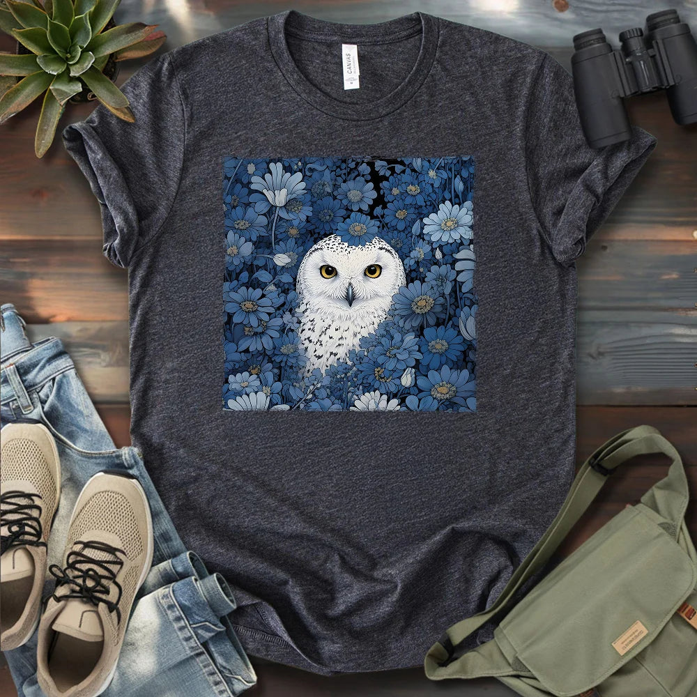 Snowy Owl In Flower Field T-shirt