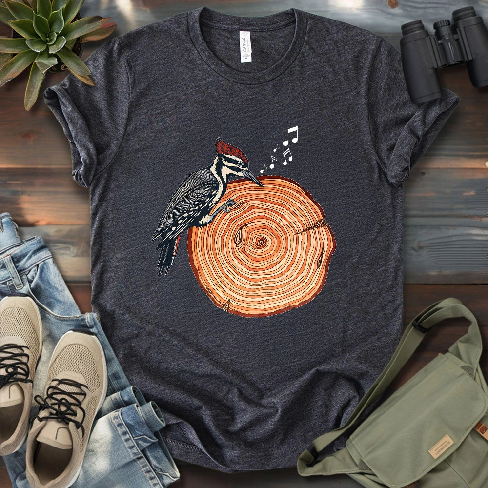 Woodpecker Playing Vinyl T-shirt