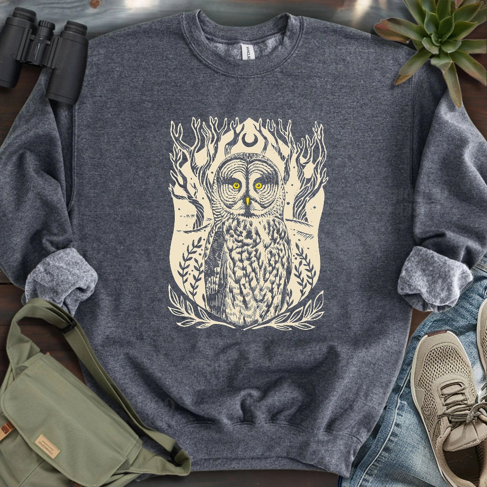 Great Grey Owl Linocut Sweatshirt