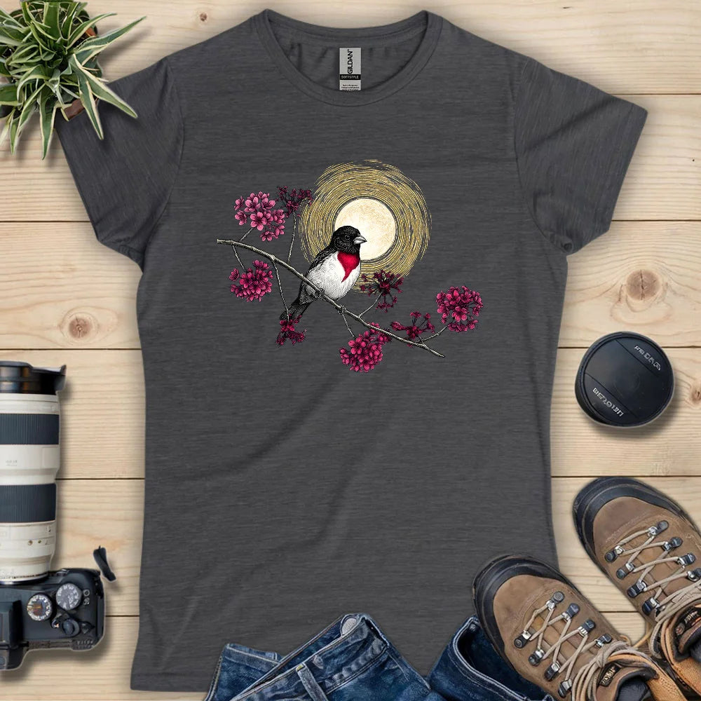 Grosbeak Under Forest's Moonlight Women's T-shirt