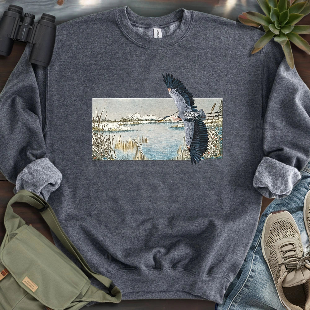 Heron Flying Over Marsh Sweatshirt