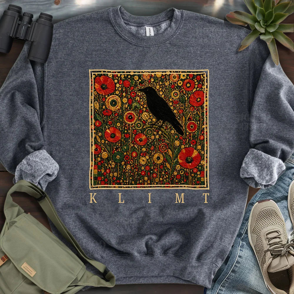 Klimt Raven In Flower Field Sweatshirt