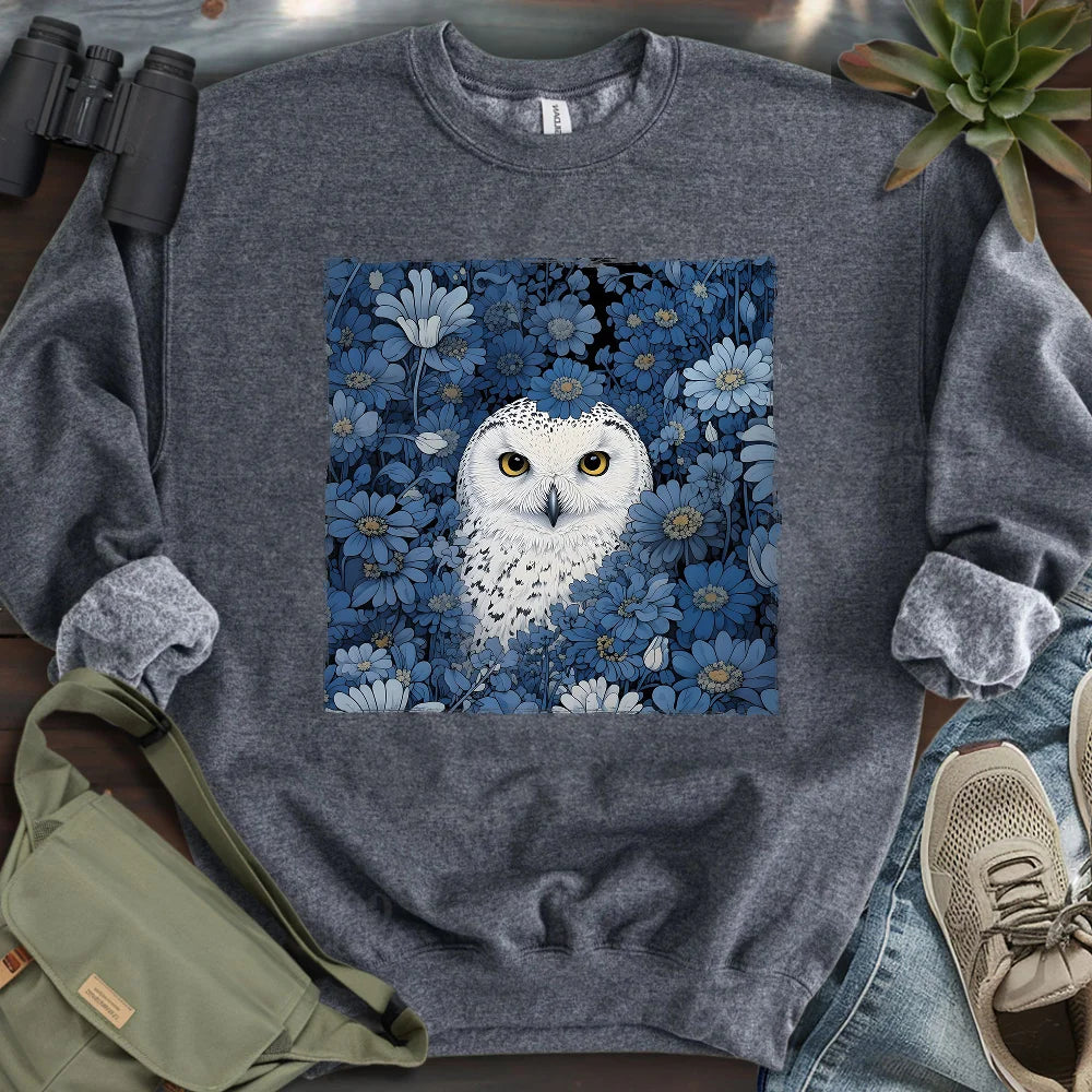 Snowy Owl In Flower Field Sweatshirt