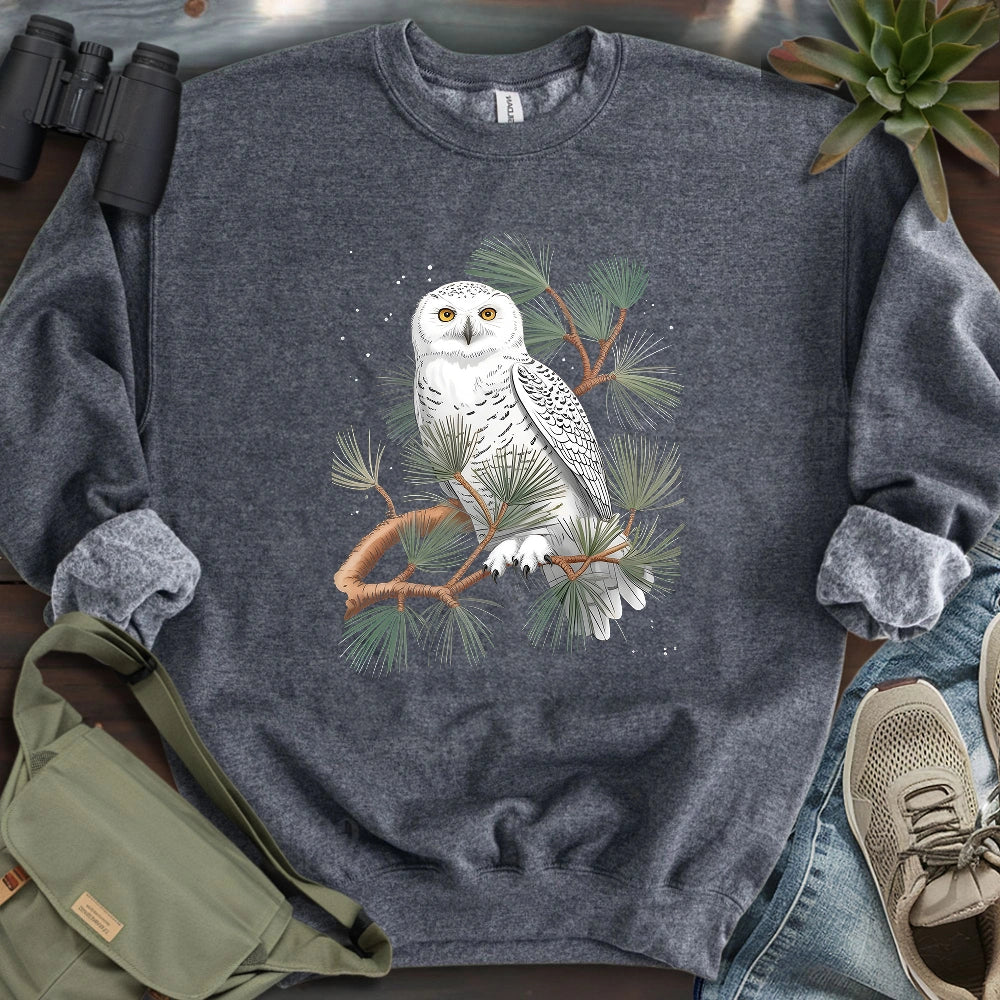 Snowy Owl On Coniferous Tree Sweatshirt