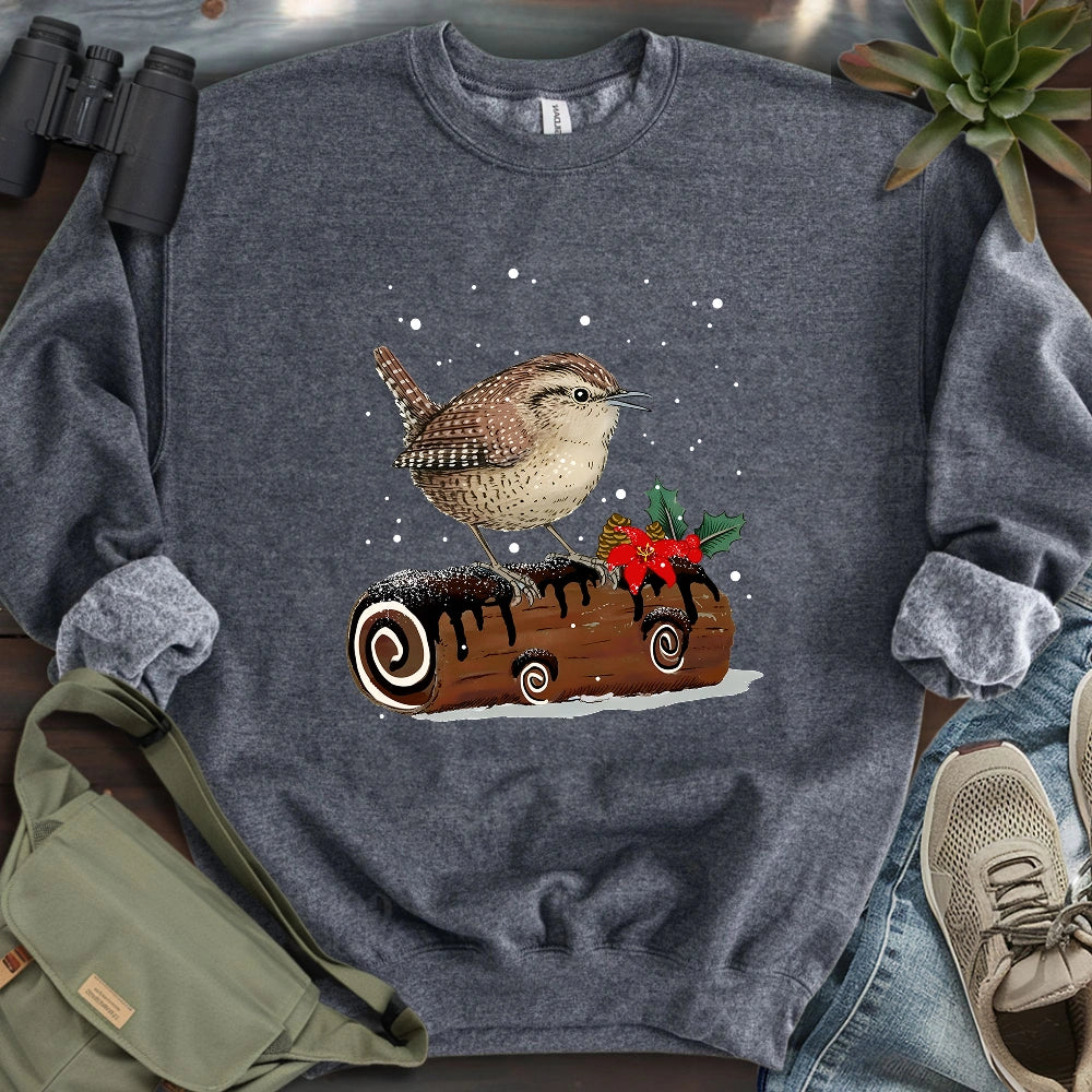 Winter Wren On Yule Log Sweatshirt