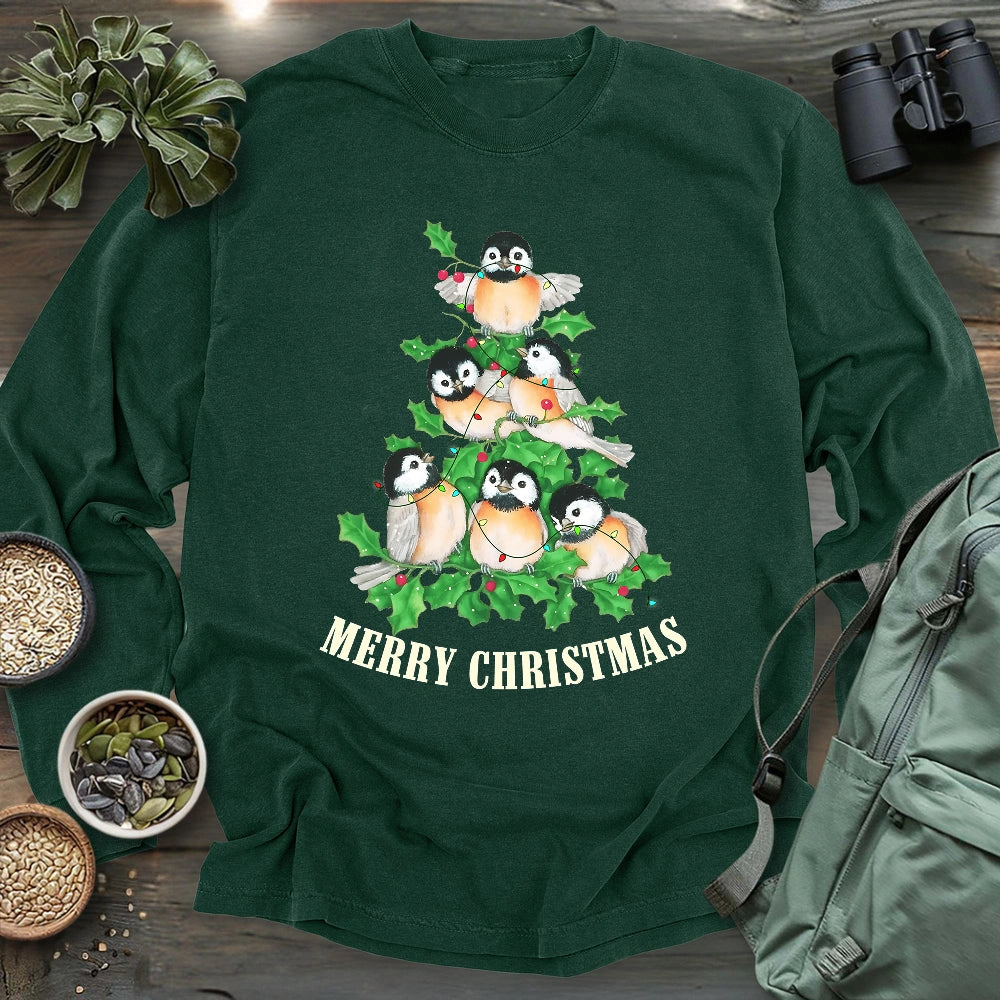 Chickadee Christmas Tree Long Sleeve T-shirt