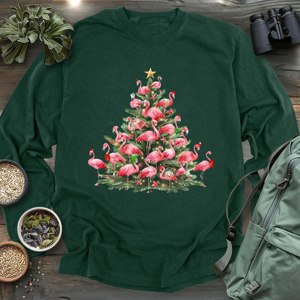 Flamingo Christmas Tree Long Sleeve T-shirt