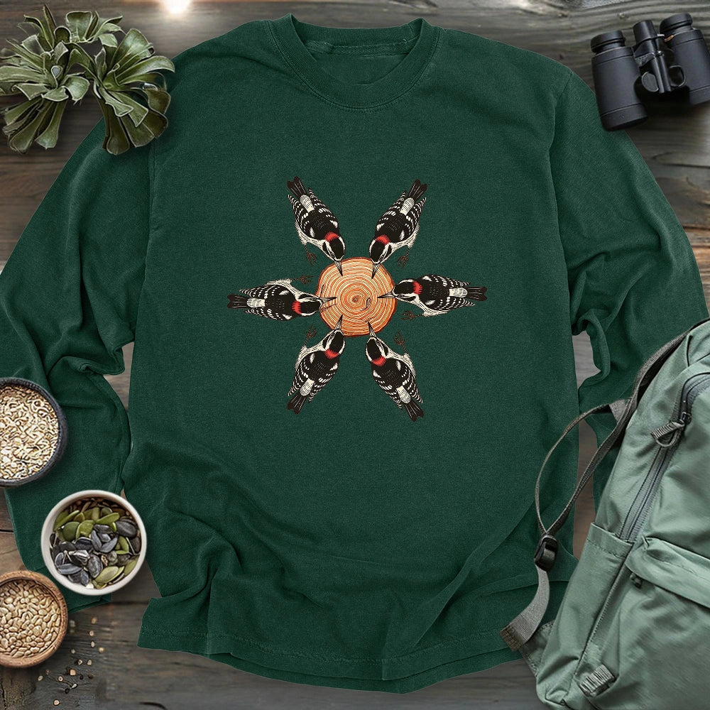 Flower Made Of Woodpeckers Long Sleeve T-shirt