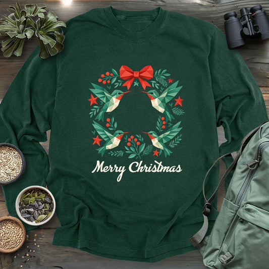Geometric Hummingbird Wreath Long Sleeve T-shirt