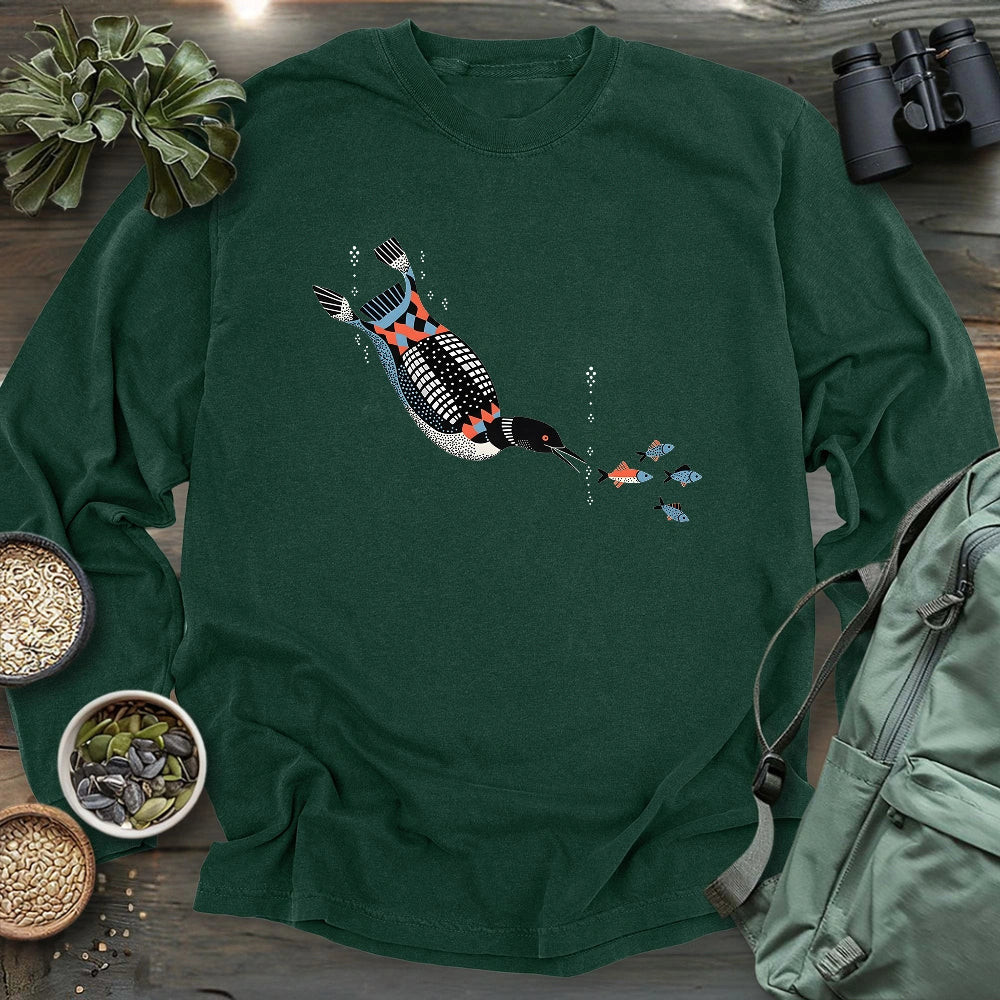 Geometric Loon On The Hunt Long Sleeve T-shirt