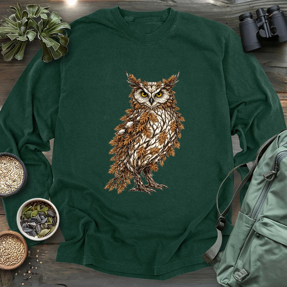 Great Horned Owl Made By Leaves Long Sleeve T-shirt