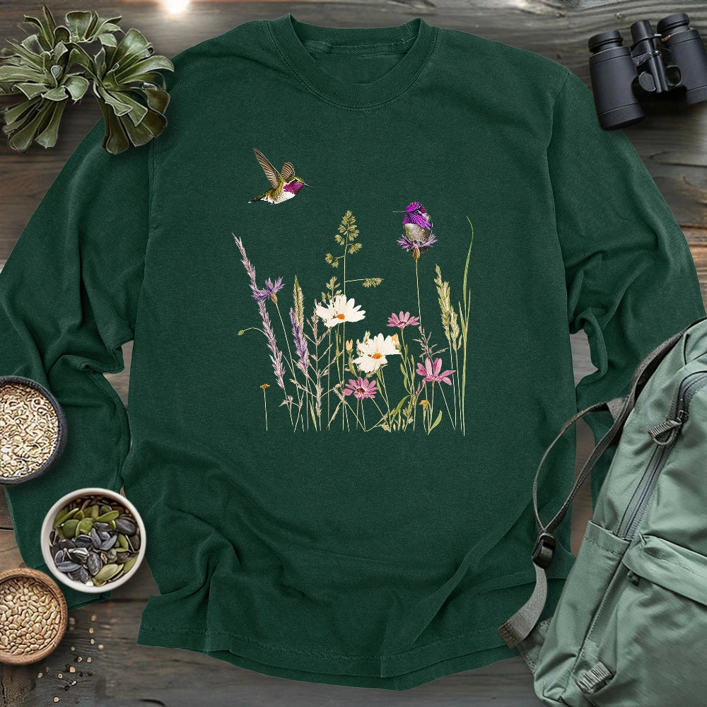Hummingbirds And Wildflowers Long Sleeve T-shirt