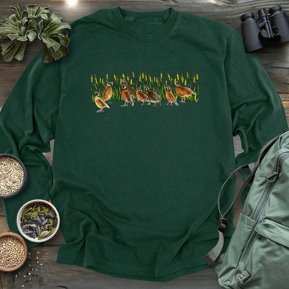 Quails At Wheat Field Long Sleeve T-shirt