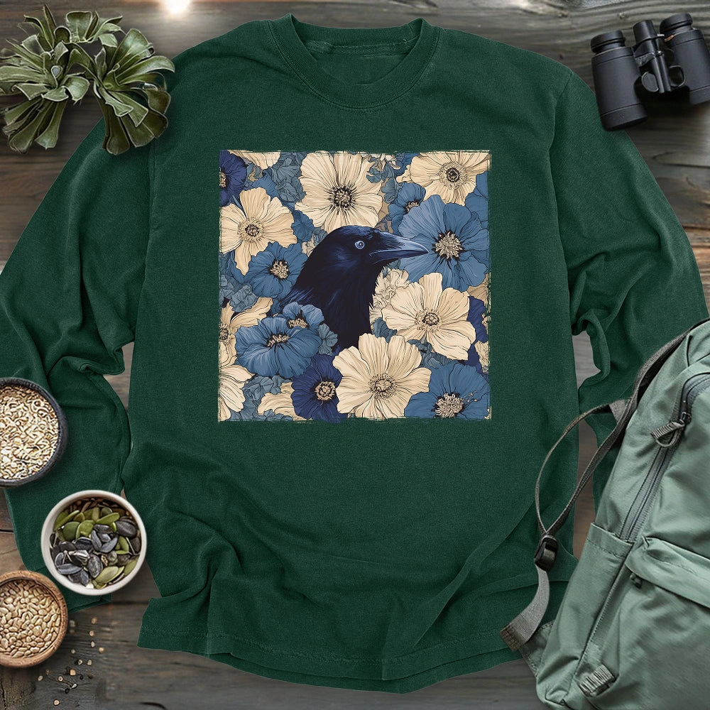 Raven In Flower Field Long Sleeve T-shirt