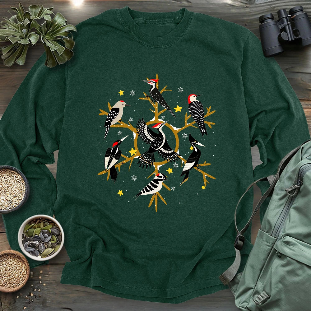 Snowflake of Woodpeckers Long Sleeve T-shirt