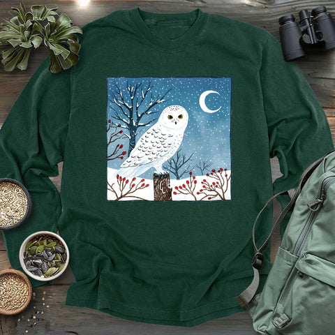 Snowy Owl at Midnight Long Sleeve T-shirt