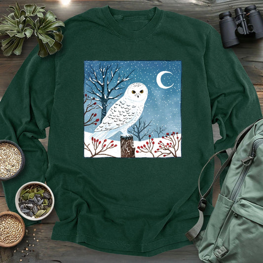 Snowy Owl at Midnight Long Sleeve T-shirt