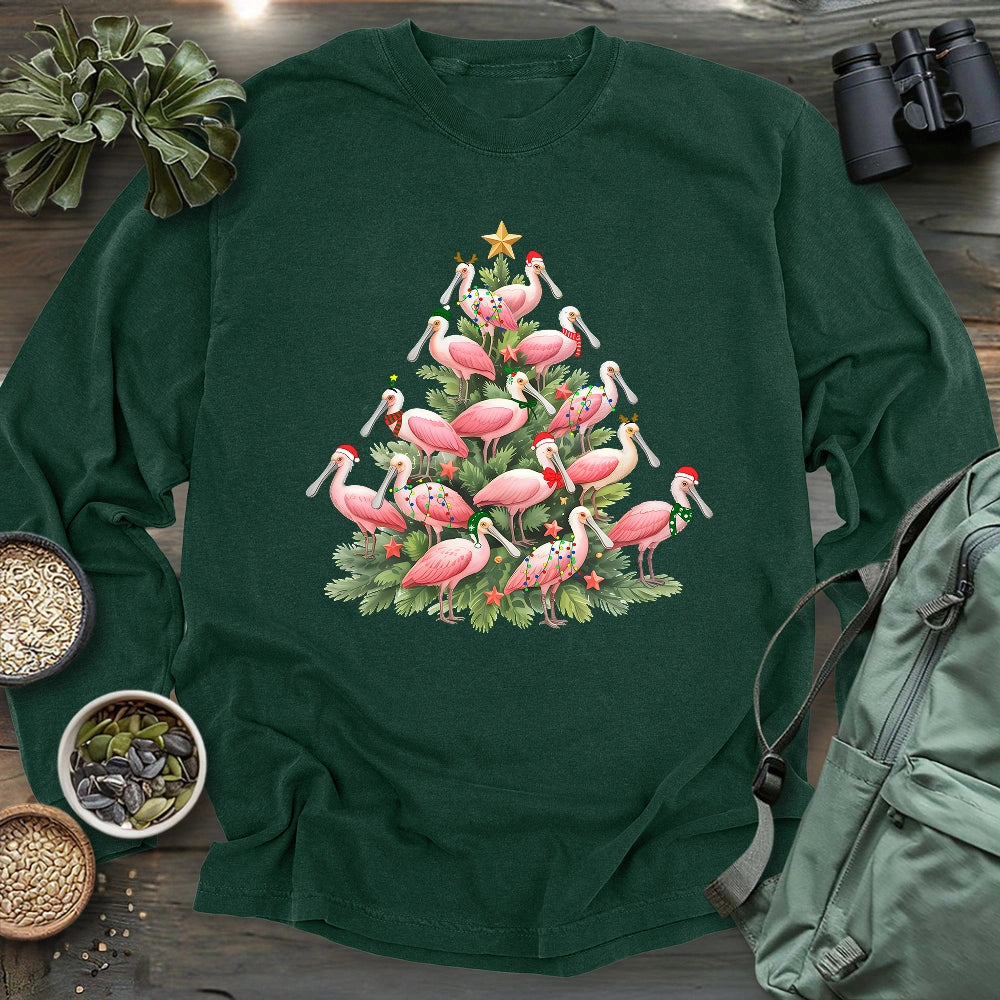 Spoonbill Christmas Tree Long Sleeve T-shirt