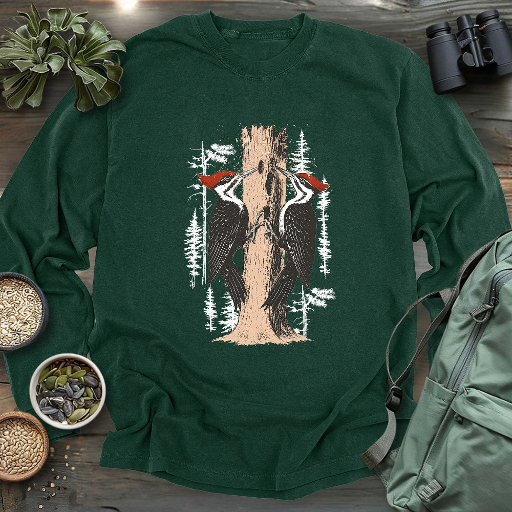 Twin Woodpeckers Drumming Long Sleeve T-shirt