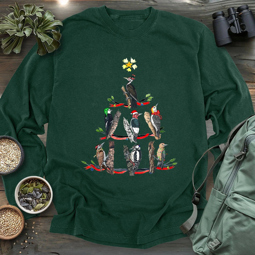 Woodpecker Christmas Tree Long Sleeve T-shirt