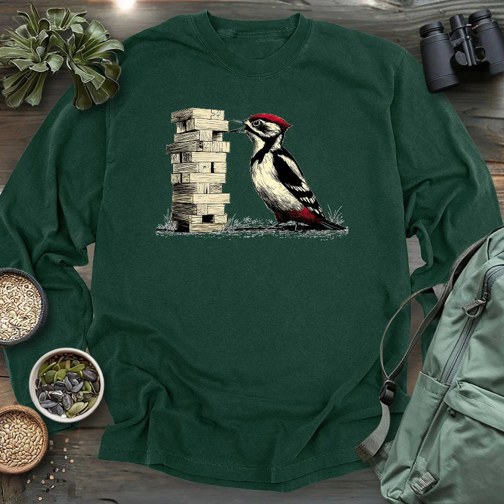 Woodpecker Playing Jenga Long Sleeve T-shirt