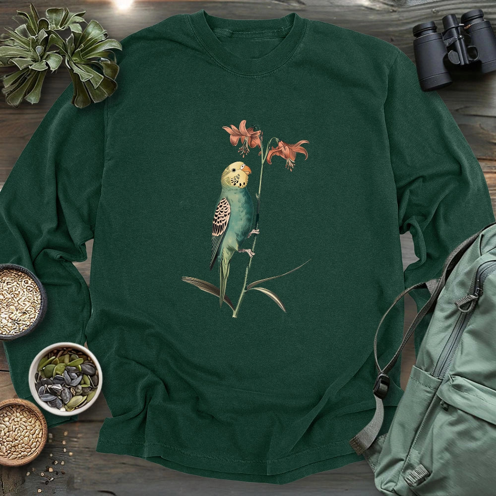 Budgerigar And Lily Long Sleeve T-shirt