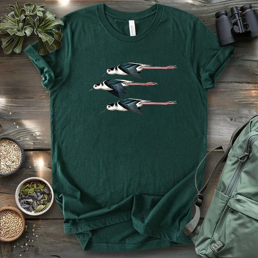 Black Necked Stilts Flying T-shirt