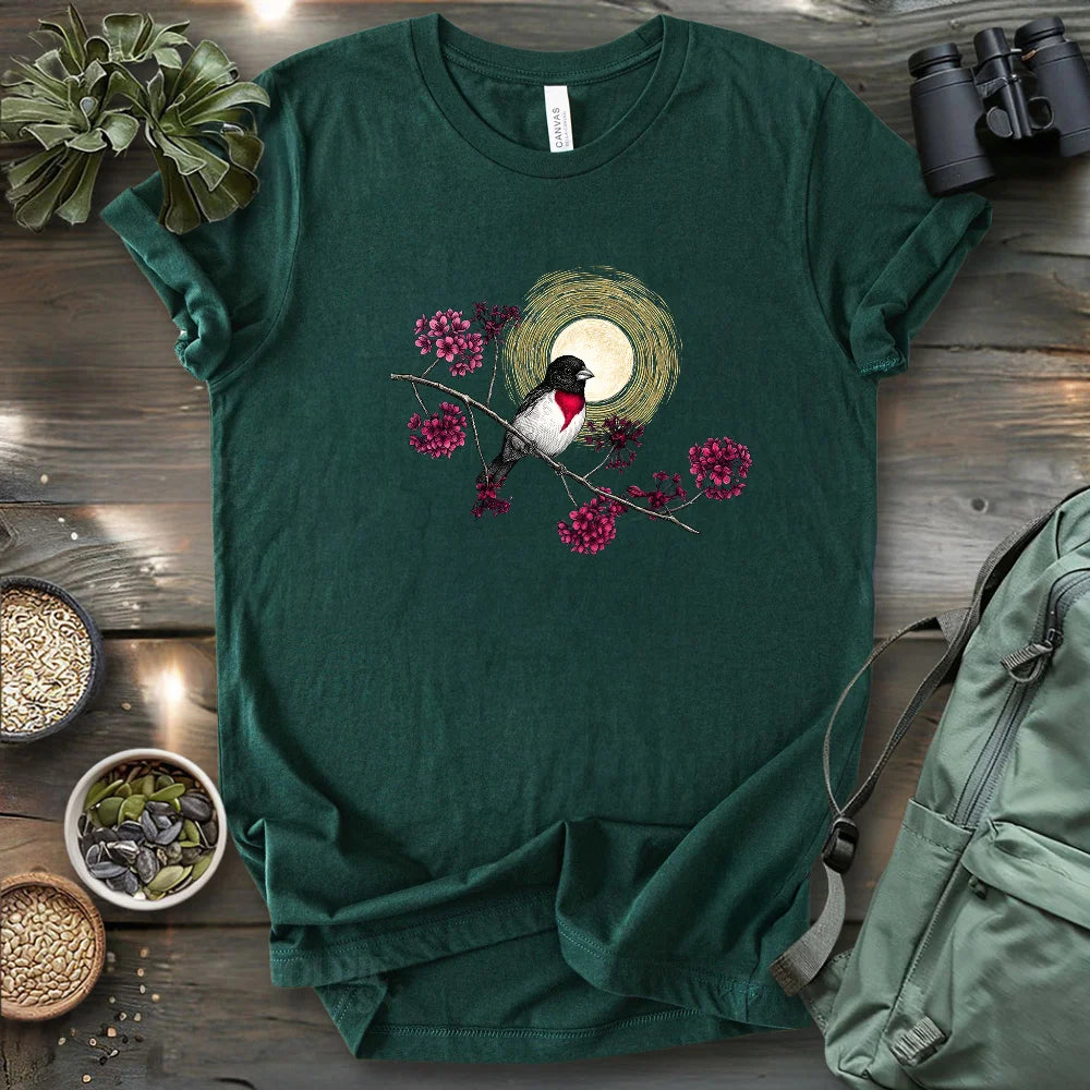 Grosbeak Under Forest's Moonlight T-shirt