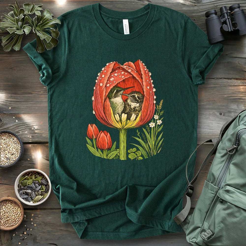 Hummingbirds In A Tulip T-shirt