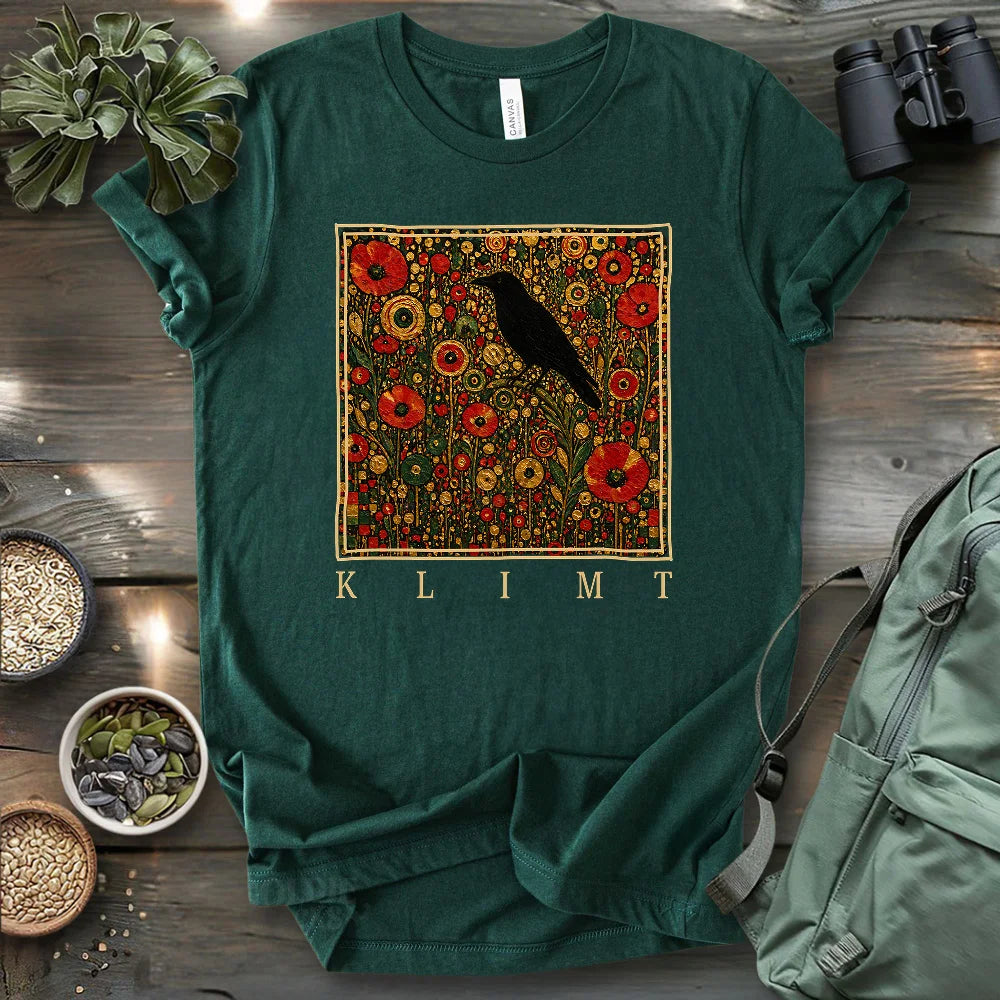 Klimt Raven In Flower Field T-shirt