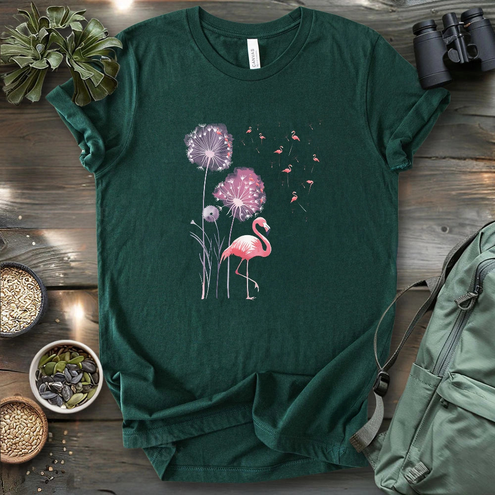 Pink Flamingo Dandelion T-shirt