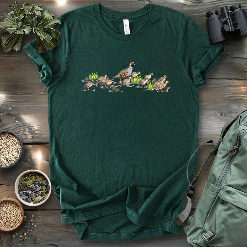 Quail Family Crossing The Road T-shirt