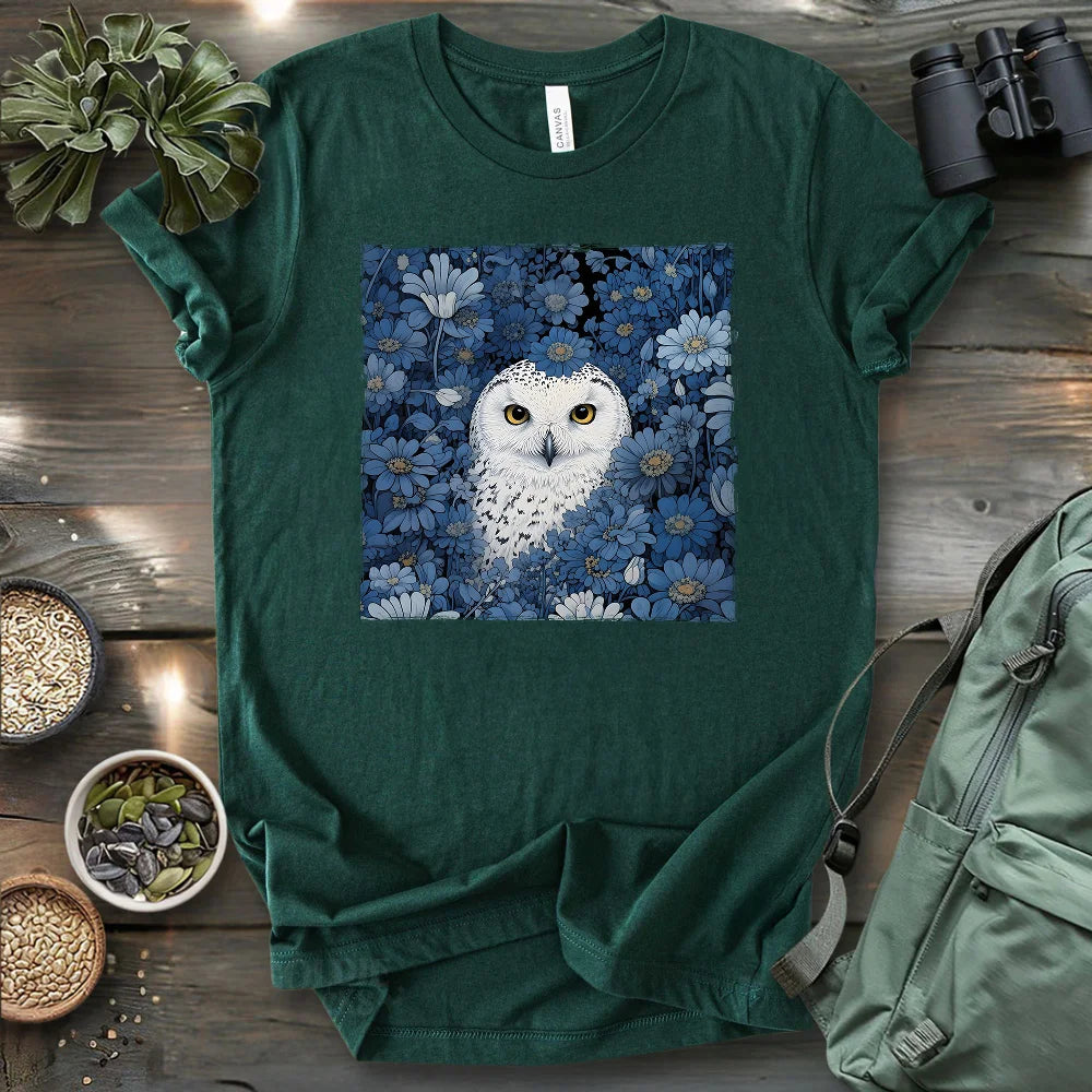 Snowy Owl In Flower Field T-shirt