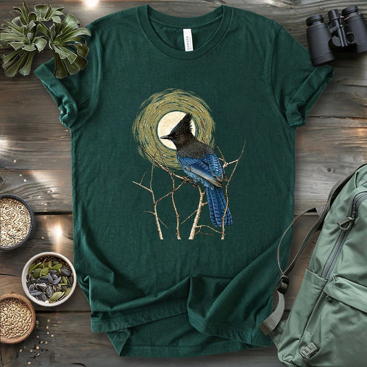 Steller's Jay Under Forest Moonlight T-shirt