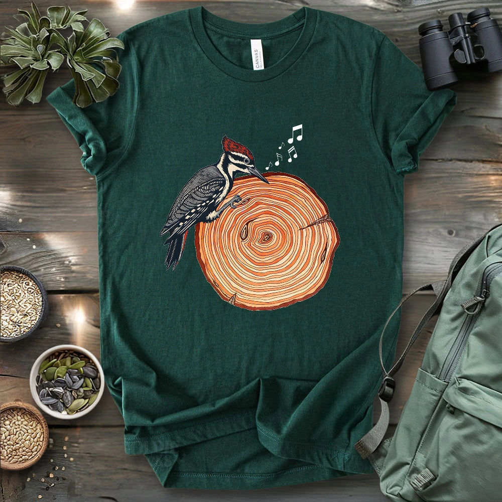 Woodpecker Playing Vinyl T-shirt